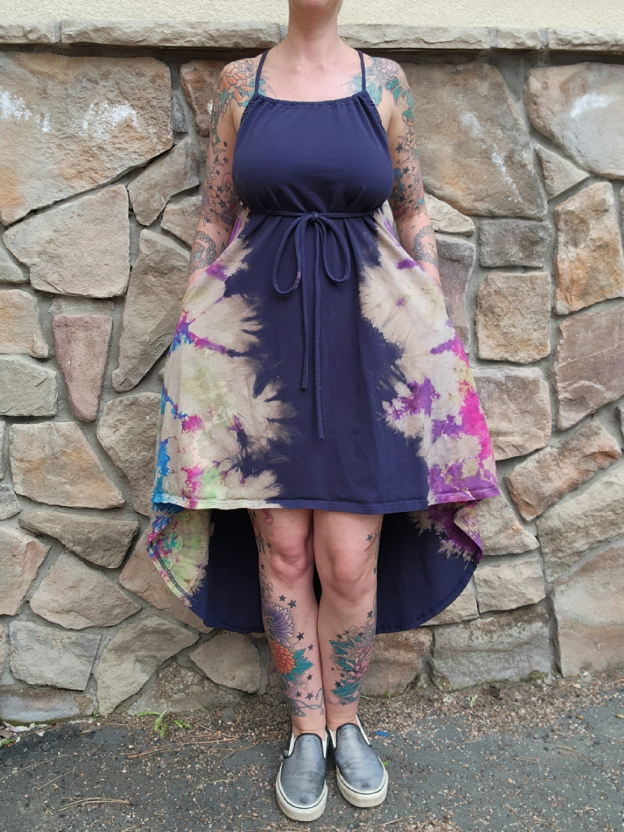 Rainbow High Low Dress - Navy