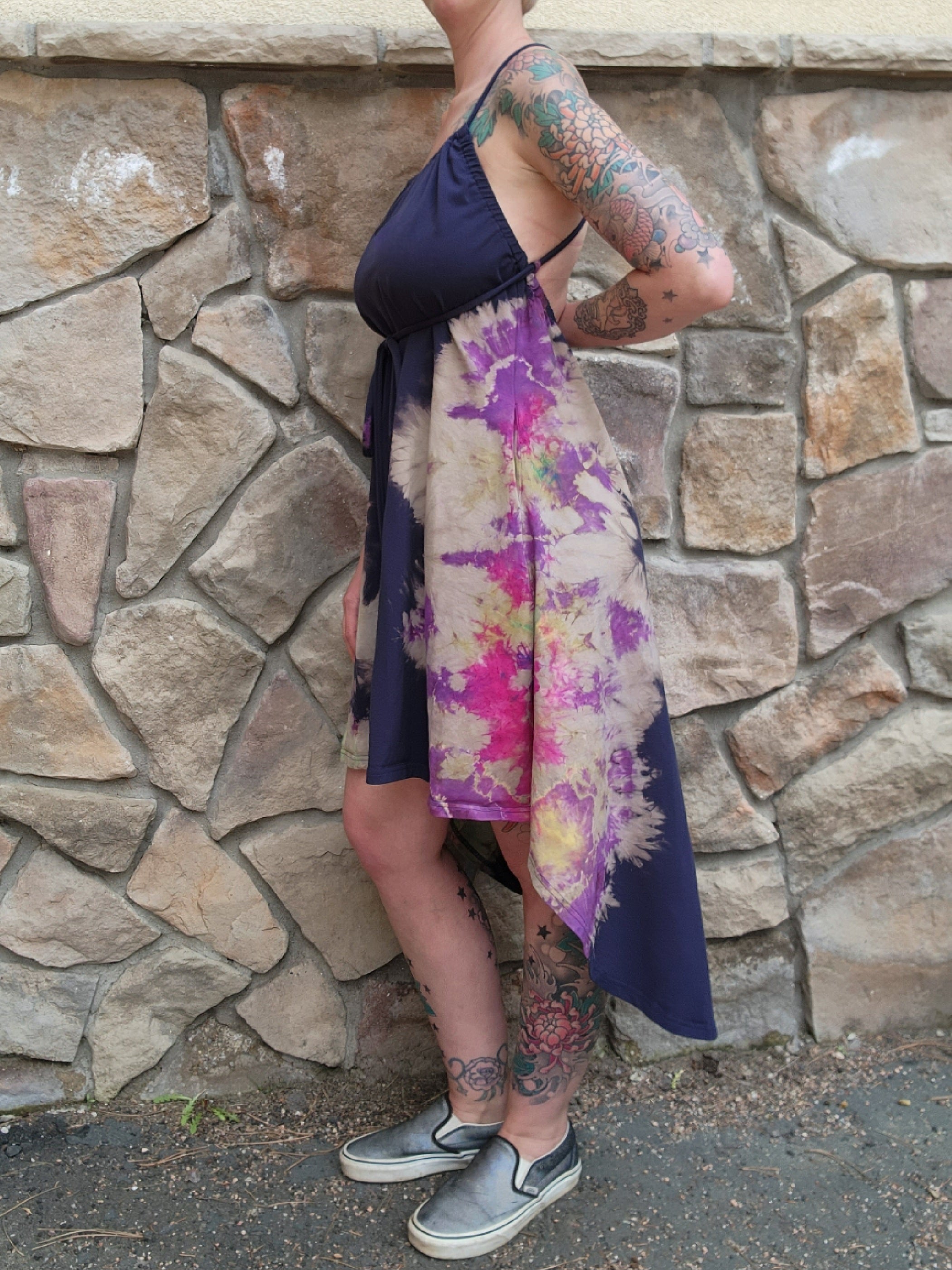 Rainbow High Low Dress - Navy