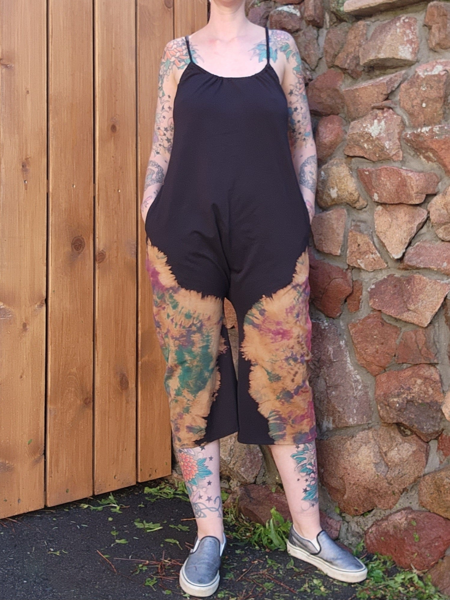 Galaxy Wide Leg Capri Romper - Black