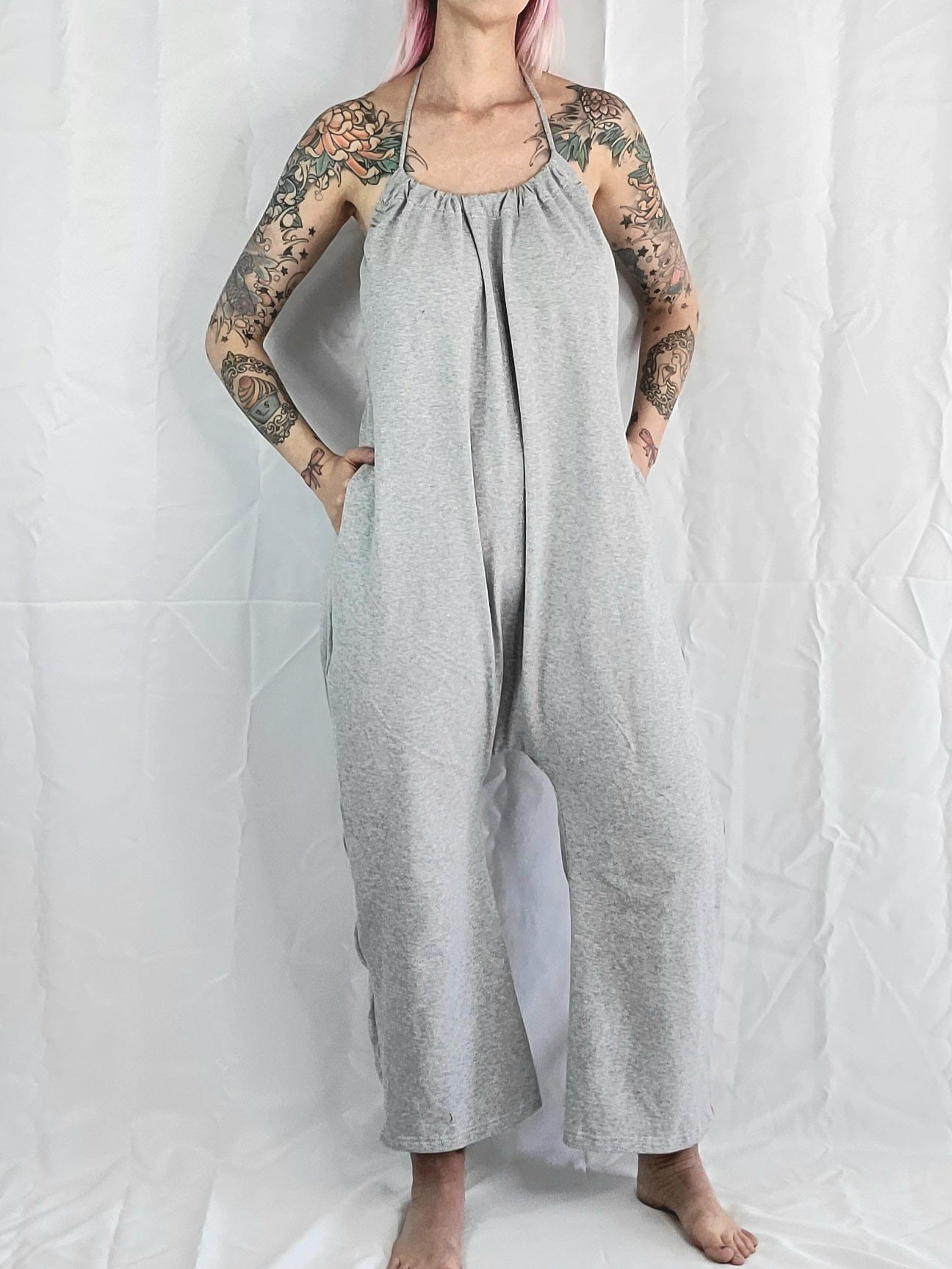 Wide Leg Capri Romper - Light Gray