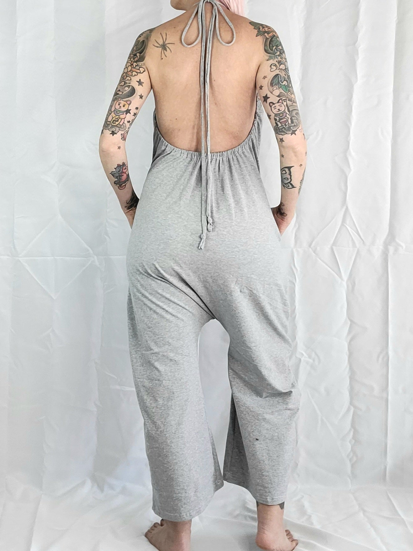 Wide Leg Capri Romper - Light Gray