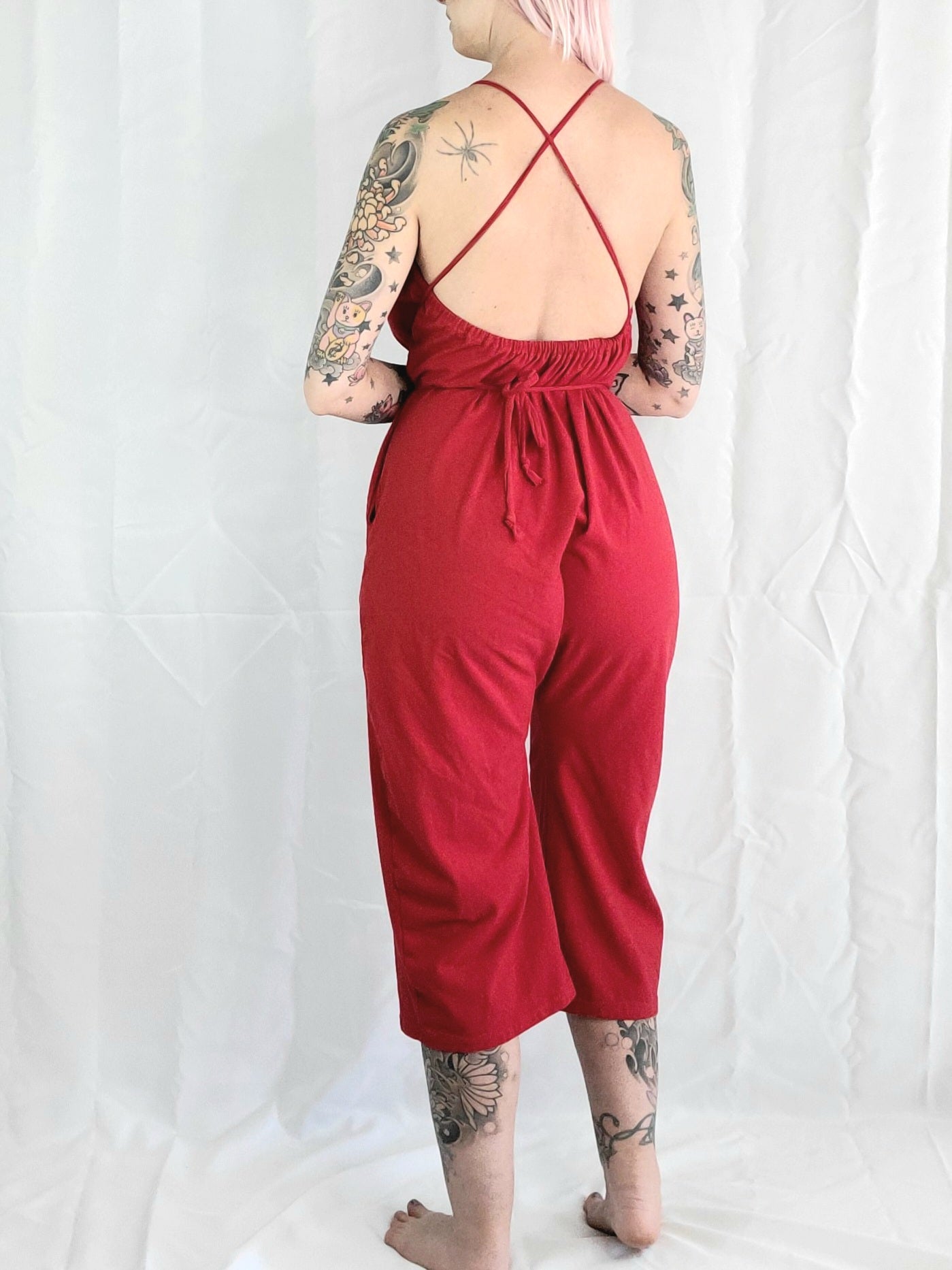 Wide Leg Capri Romper - Red