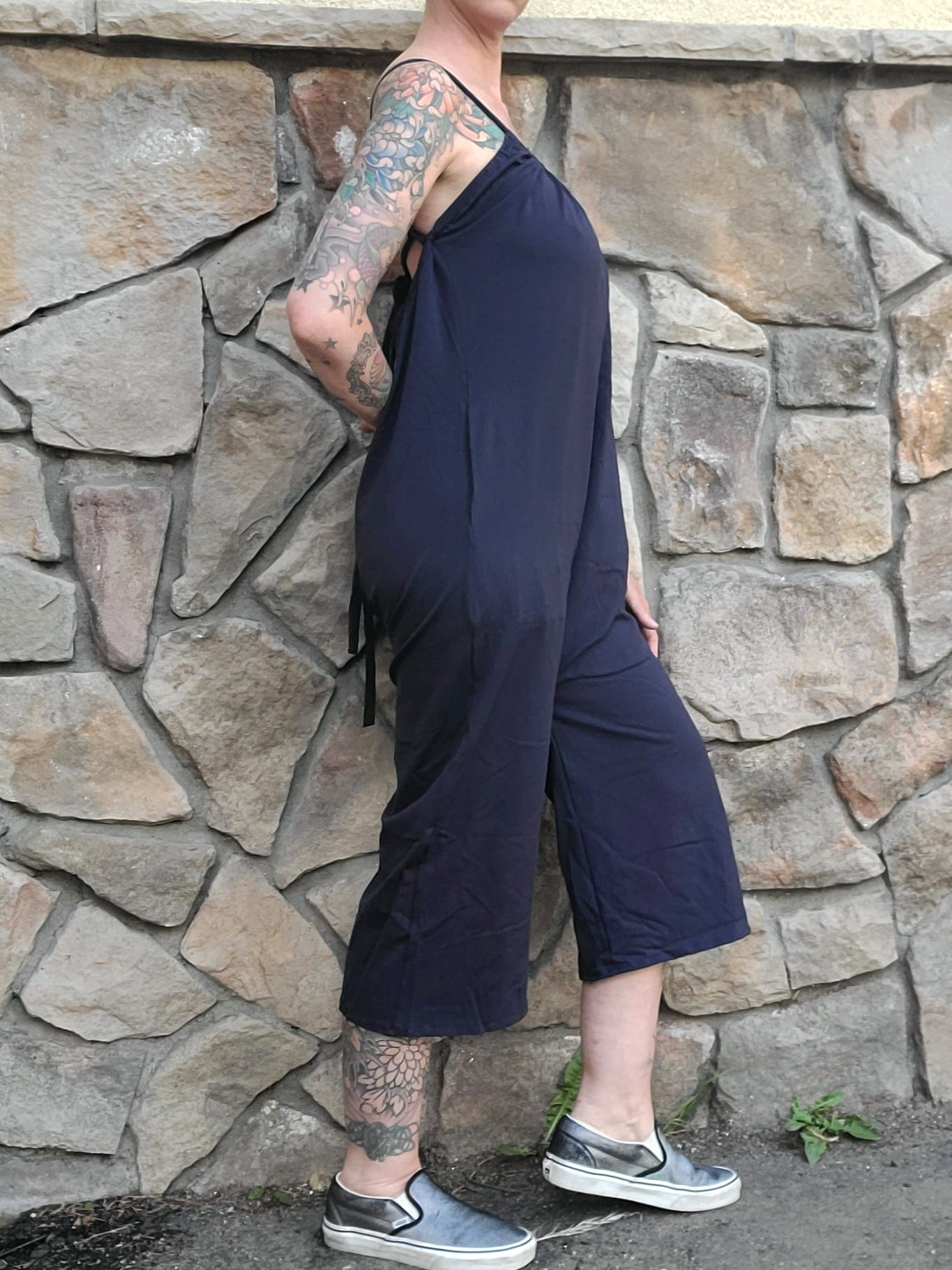 Wide Leg Capri Romper - Navy