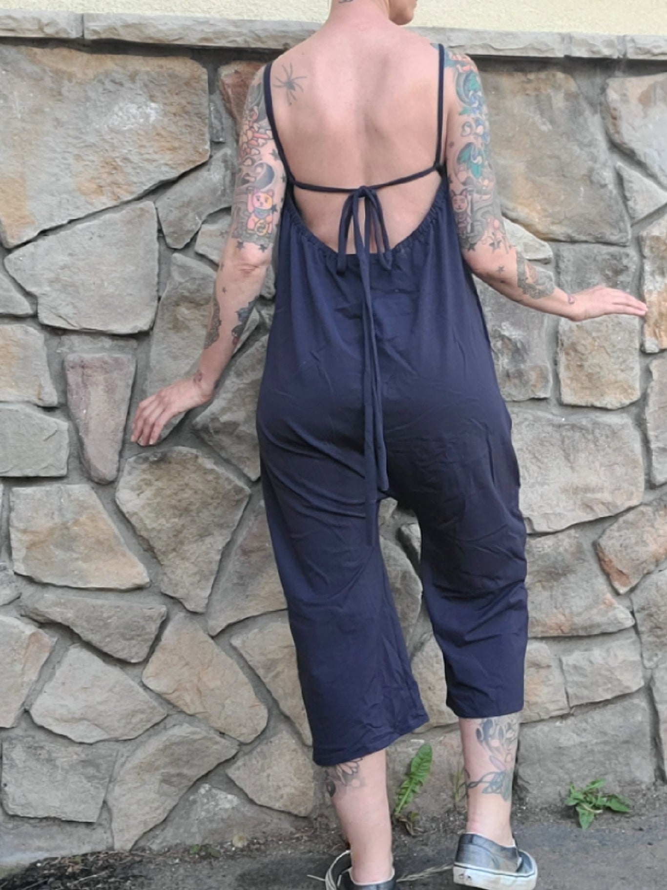 Wide Leg Capri Romper - Navy