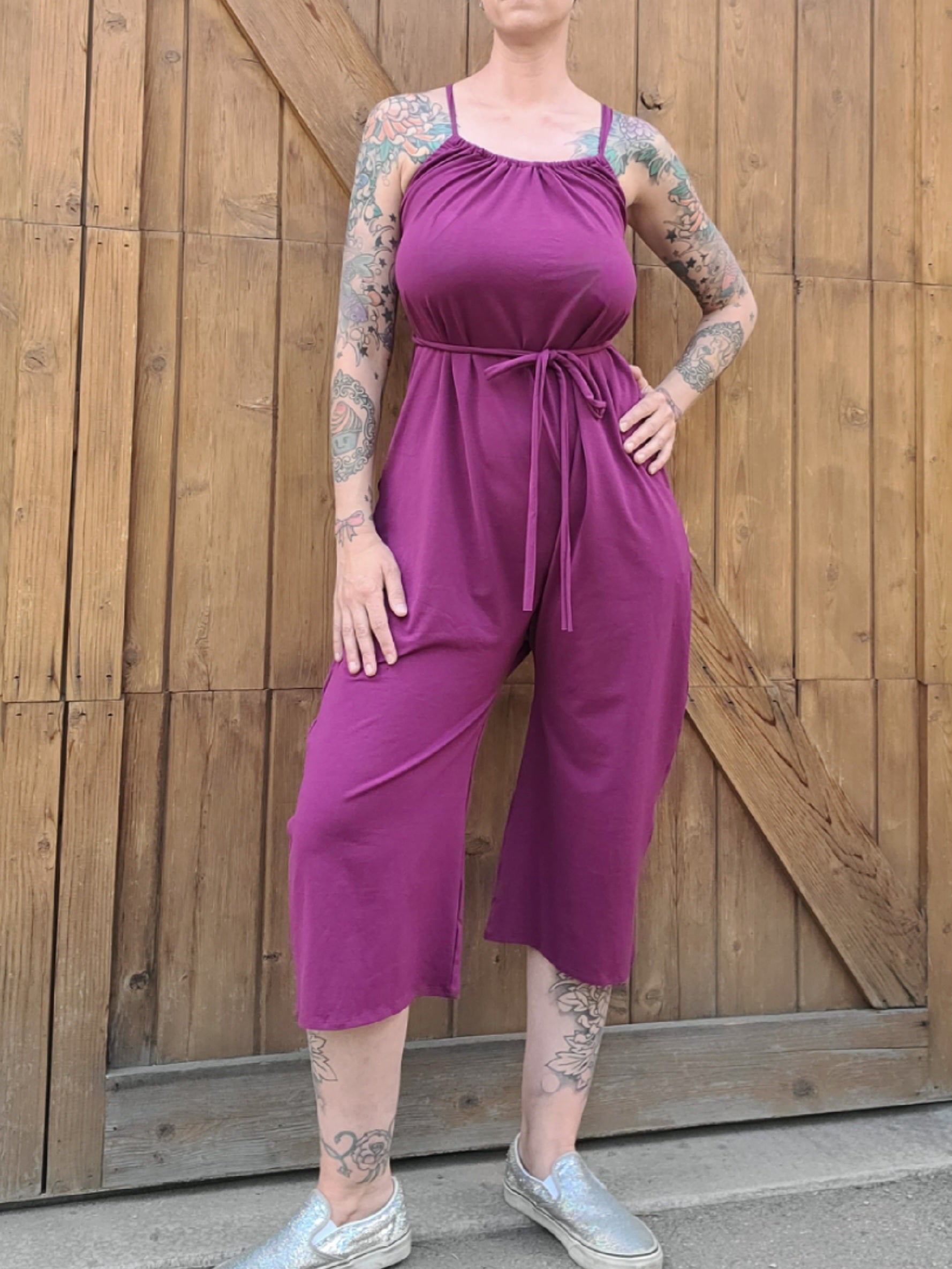 Wide Leg Capri Romper - Purple