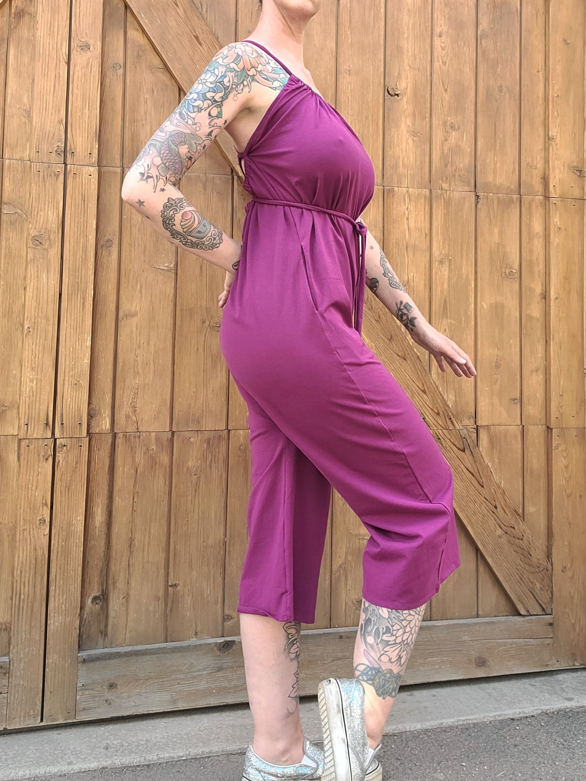 Wide Leg Capri Romper - Purple