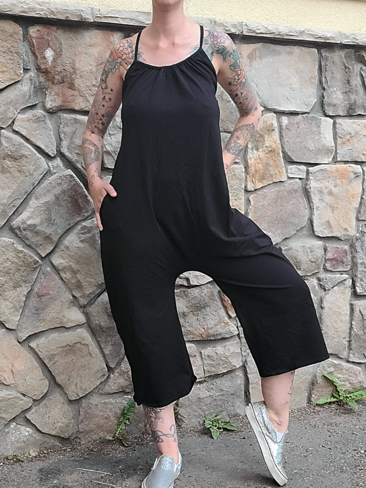 Wide Leg Capri Romper - Black