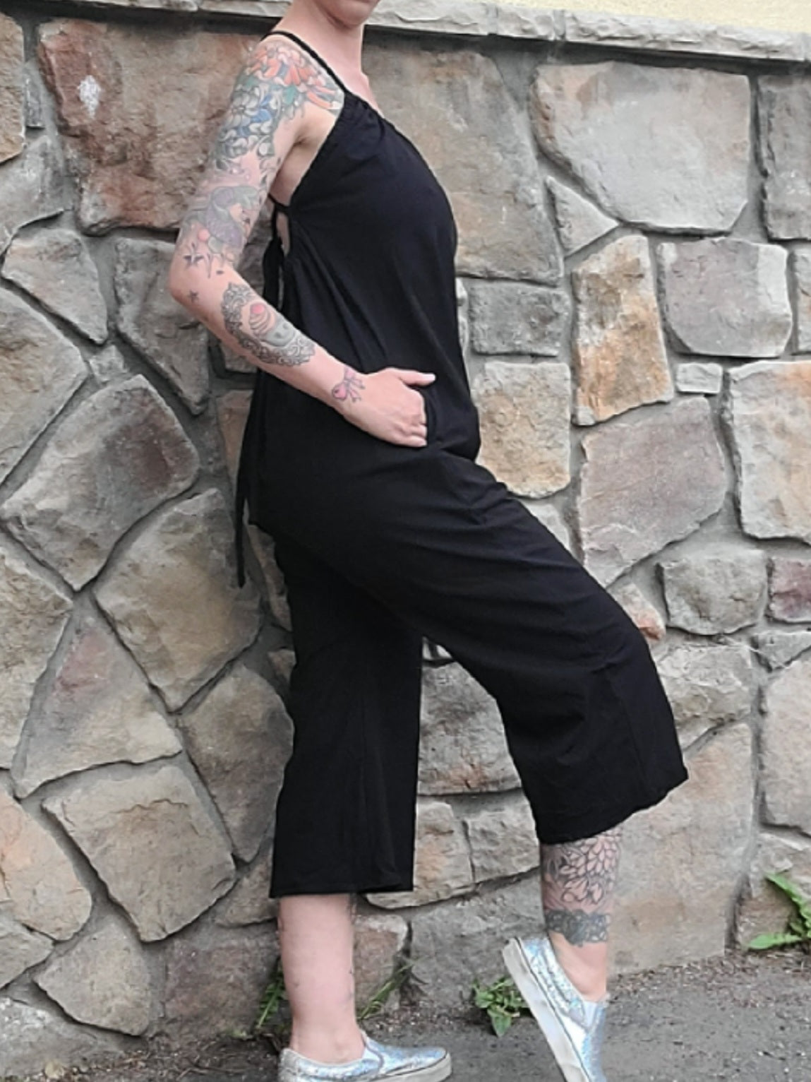 Wide Leg Capri Romper - Black