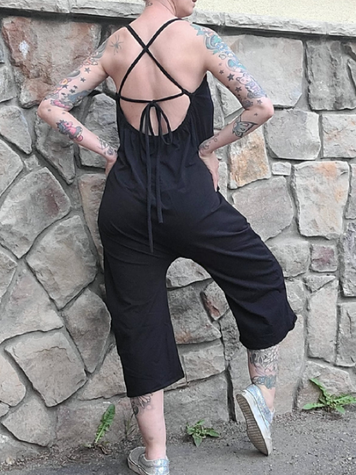 Wide Leg Capri Romper - Black